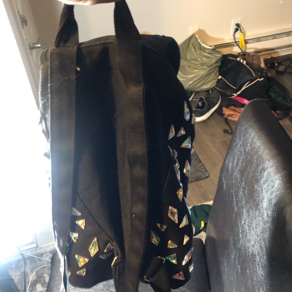 victory secret pink Women’s Black Mini Backpack with Large Gem Stones - Picture 10 of 16